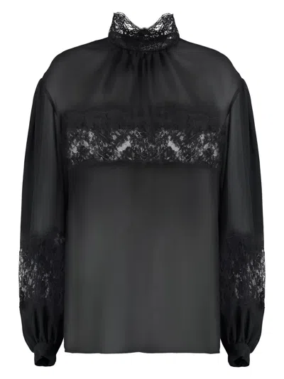 DOLCE & GABBANA WOMEN'S LACE AND GEORGETTE BLOUSE TOP