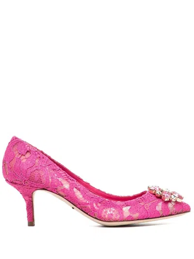 Dolce & Gabbana Taormina Lace Crystal Heels Pumps Women's Shoes In Purple