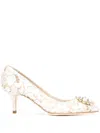 Dolce & Gabbana Lace Rainbow Pumps With Brooch Detailing In Light Grey