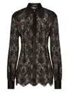 Dolce & Gabbana Black Slim Shirt With Satin Details In Chantilly Lace Woman In Black