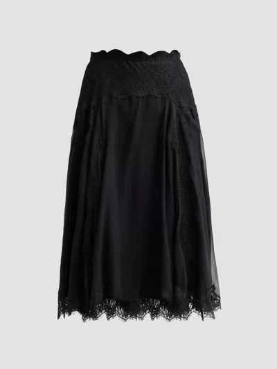 Dolce & Gabbana Women's Lace-trim Silk-cotton Midi Skirt In Nero
