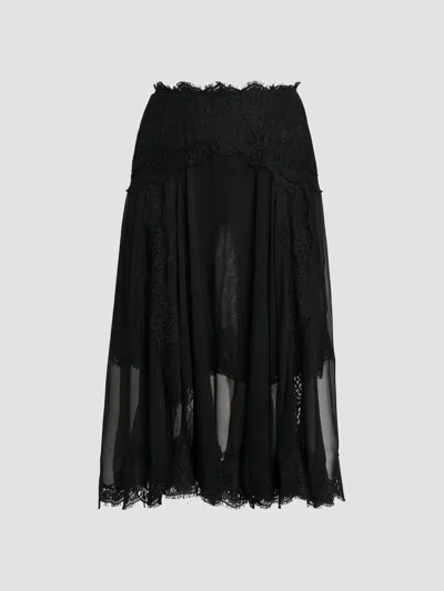 Dolce & Gabbana Women's Lace-trimmed Chiffon Knee-length Skirt In Black