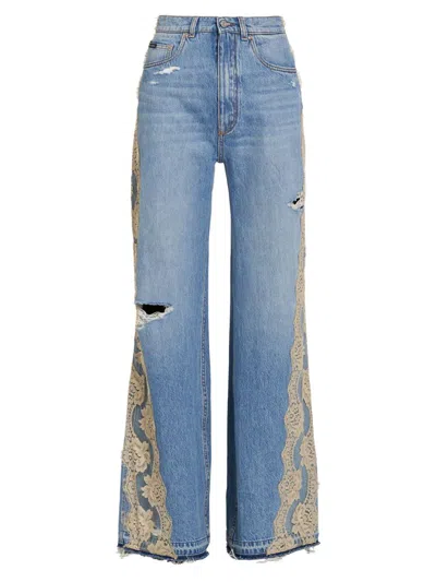 Dolce & Gabbana Women's Lace-trimmed Distressed Jeans In Blue
