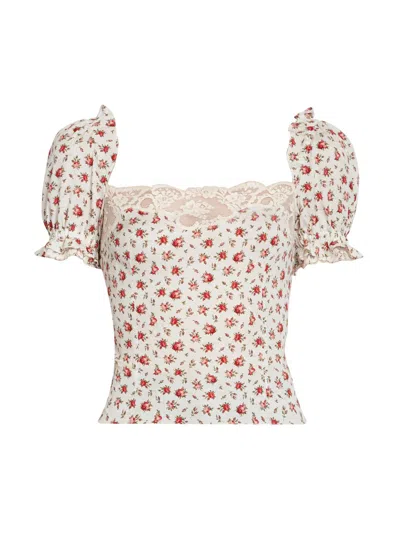 Dolce & Gabbana Floral Lace-trimmed Silk And Cotton Charmeuse Top In Multi