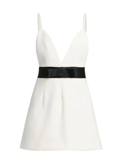 Dolce & Gabbana Bow-detailed Satin-trimmed Wool-blend Twill Mini Dress In White