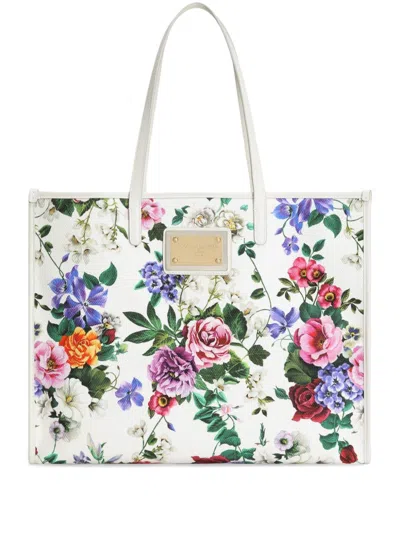 Dolce & Gabbana White Shopper With All-over Floral Motif