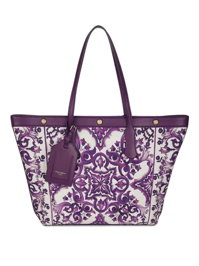 Dolce & Gabbana Women's Large Maiolica Cotton-leather Tote Bag In Purple