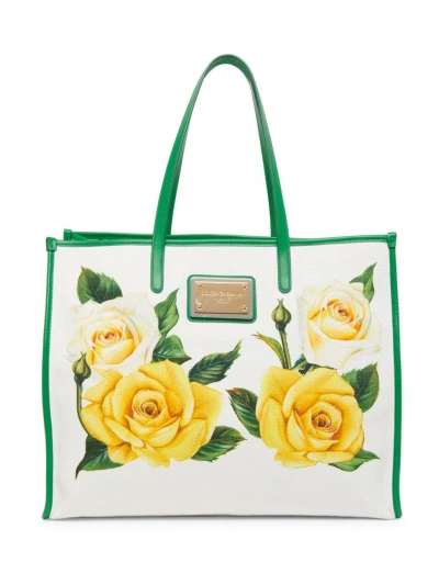 Dolce & Gabbana Women's Large Rose Shopper Tote Bag In Yellow Rose