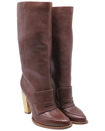 Pre-owned Dolce & Gabbana Women's Leather Block-heel Mid-calf Boot (authentic Pre-loved)