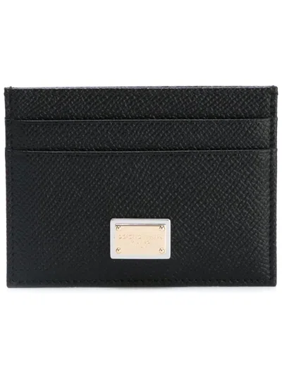 Dolce & Gabbana Black Leather Card Holder With Logo Plaque In Brown