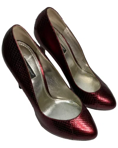 Pre-owned Dolce & Gabbana Women's Leather Embossed Pump (authentic Pre-loved) In Burgundy