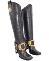 Dolce & Gabbana Women's Leather Knee High Boot With Gold Buckle Detail  (authentic Pre-loved) In Black