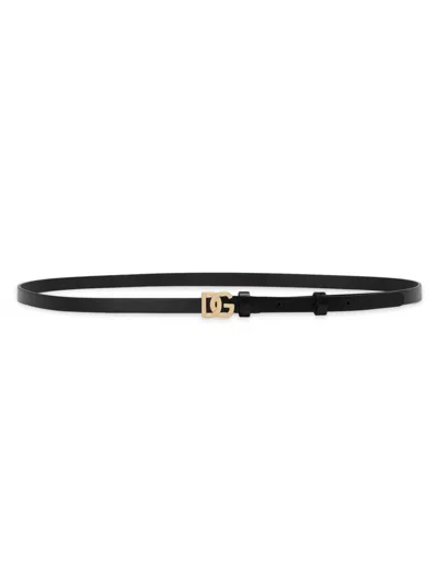 Dolce & Gabbana Women's Leather Logo Belt In Black Light Gold