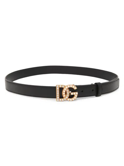 Dolce & Gabbana Women's Leather Logo Buckle Belt In Pink