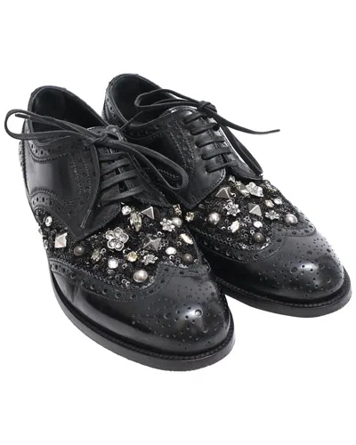 Pre-owned Dolce & Gabbana Women's Leather Studded Brogue Lace-up Shoe (authentic Pre-  Loved)