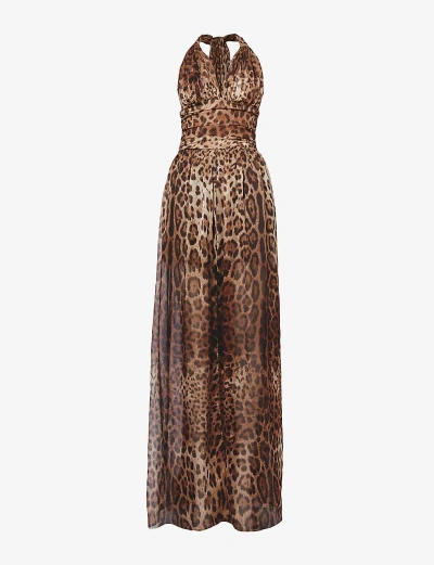 Dolce & Gabbana Leopard-print Slim-fit Silk Maxi Dress In Leo New