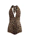 Dolce & Gabbana Women Leopard Printed Sensitive Fabric One-piece Swimsuit In Multi