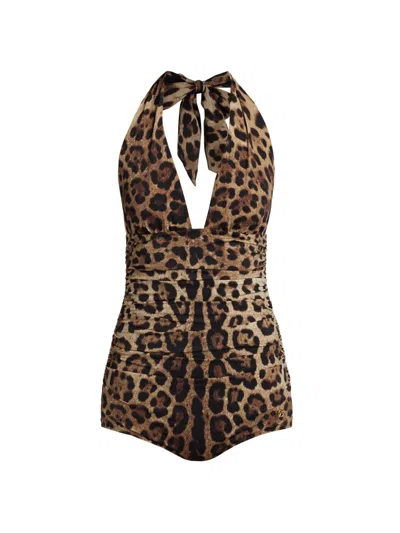 Dolce & Gabbana Women's Leopard One-piece Halter Swimsuit