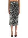 Dolce & Gabbana Leopard Print Charmeuse Longuette Skirt In Multicolor