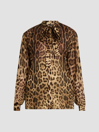 Dolce & Gabbana Women's Leopard Print Silk Tie Blouse In Animal Print