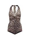 Dolce & Gabbana Women Leopard Printed Sensitive Fabric One-piece Swimsuit In Brown