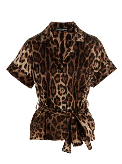 Dolce & Gabbana Short-sleeved Shirt With Animal Pattern In Brown