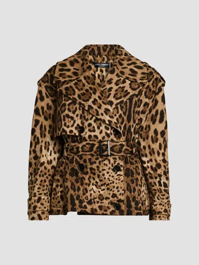 Dolce & Gabbana Women's Leopard Short Trench Coat In Leo New