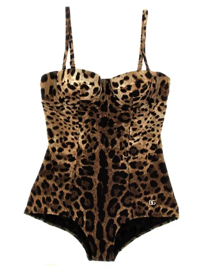 Dolce & Gabbana Embellished Leopard-print Underwired Swimsuit In Animal Print