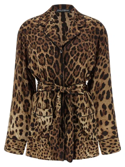 Dolce & Gabbana Leopard Print Silk Long-sleeved Shirt In Animal Print