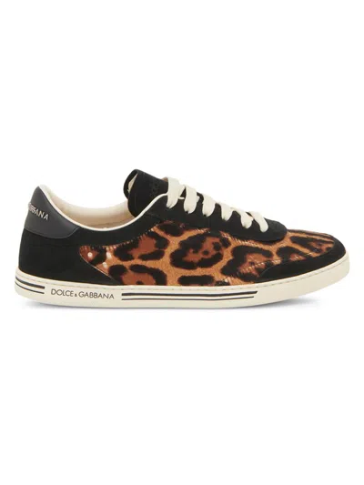 Dolce & Gabbana Saint Tropez Light Suede-trimmed Calf Hair Sneakers In Black