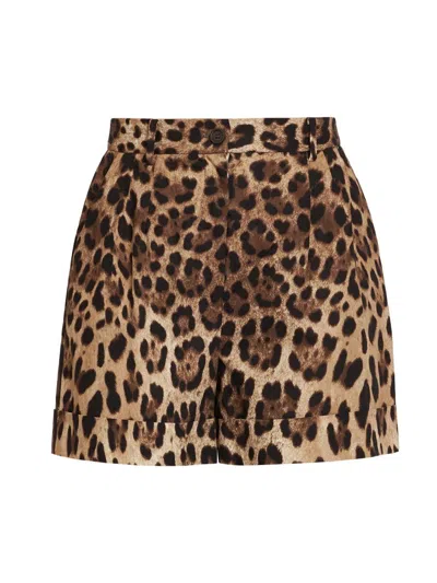Dolce & Gabbana Women's Leopard-print Cotton High-rise Shorts In Animal Print
