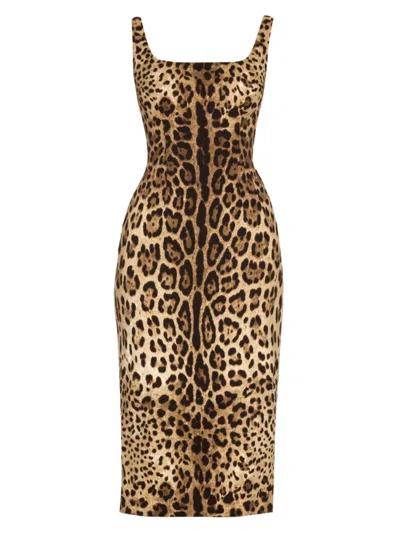 Dolce & Gabbana Women's Leopard-print Sleeveless Dress In Brown