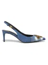 Dolce & Gabbana Denim Patchwork Slingback With Embroidery In Blue