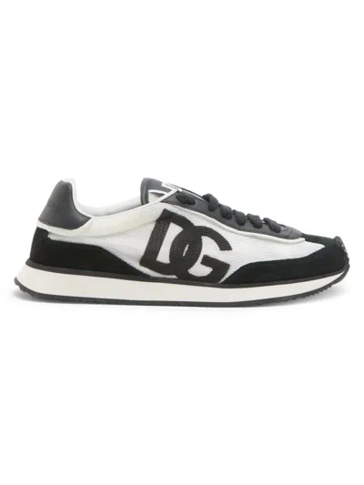 Dolce & Gabbana Dg Cushion White And Black Low Top Sneakers With Logo Print In Mixed Materials Woman