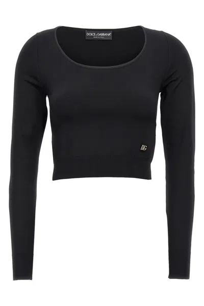 DOLCE & GABBANA DOLCE & GABBANA WOMEN LOGO CROPPED SWEATER