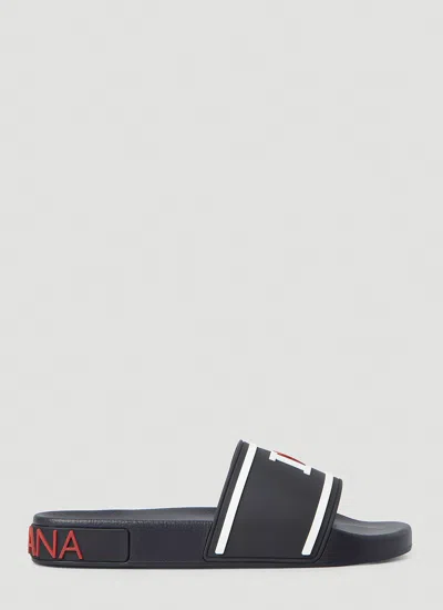 Dolce & Gabbana Logo Embossed Slides In Black