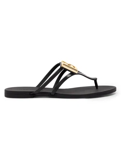 Dolce & Gabbana Black Thong Sandals With Logo Plaque On The Front In Rubber Woman