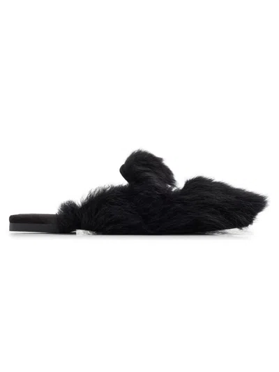 Dolce & Gabbana Women's Logo Lamb Hair Mules In Black