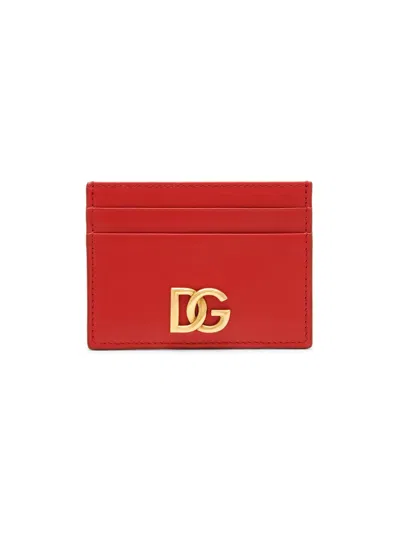 Dolce & Gabbana Women's Logo Leather Card Case In Red