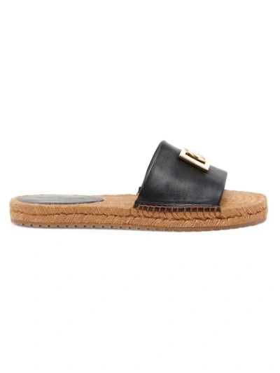 Dolce & Gabbana Women's Logo Leather Flat Espadrille Sandals In Nero