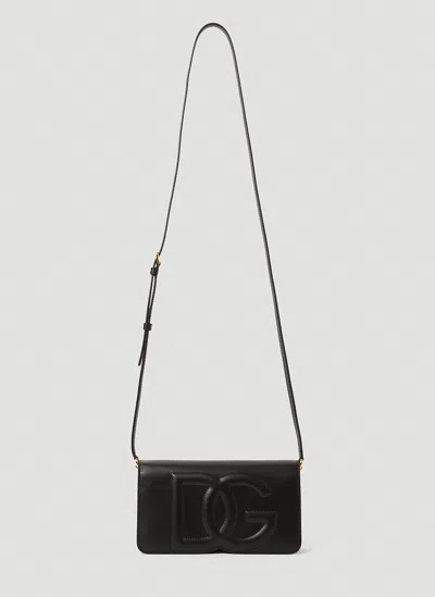 Dolce & Gabbana Women Logo Leather Phone Bag In Black