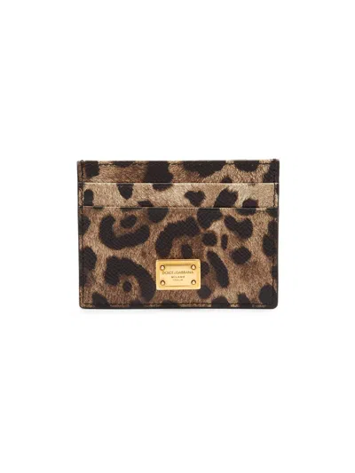 Dolce & Gabbana Women Animal Print Card Holder In Brown