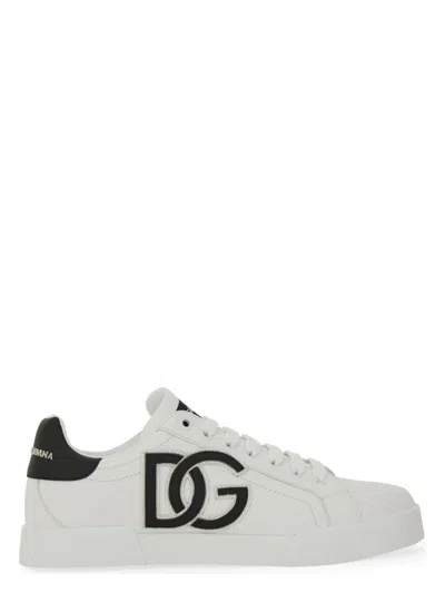 Dolce & Gabbana Dg Logo Patch Leather Sneaker In White