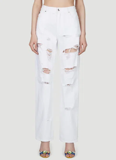 Dolce & Gabbana Women Logo Plaque Distressed Jeans In White