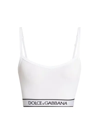 Dolce & Gabbana Women's Logo Tape Cotton Crop Cami In White