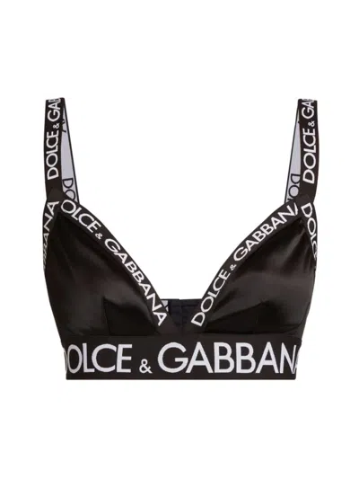 Dolce & Gabbana Women's Logo Tape Triangle Bra In Black