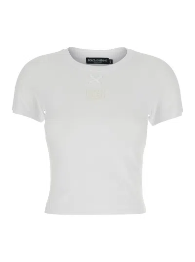 Dolce & Gabbana White T-shirt With Logo On The Front In Cotton Woman