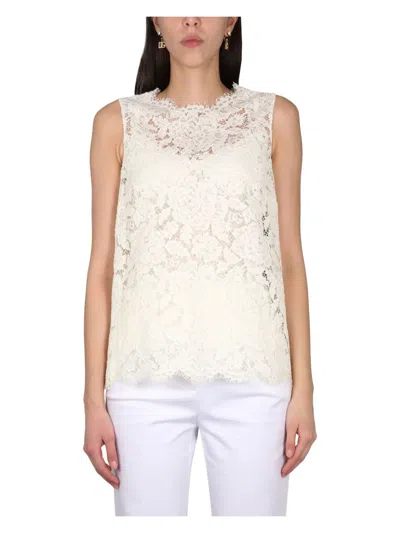 DOLCE & GABBANA WOMEN'S LOGOED STRETCH LACE TOP