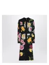Dolce & Gabbana Calf-length Cady Shirt Dress With Peony And Rose Print In Red