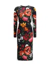 Dolce & Gabbana Flower Print Satin Midi Dress In Black